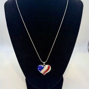 American Flag Themed Red White and Blue Heart Pendant Necklace